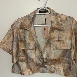 Micas Brown Tan Cropped Shirt
